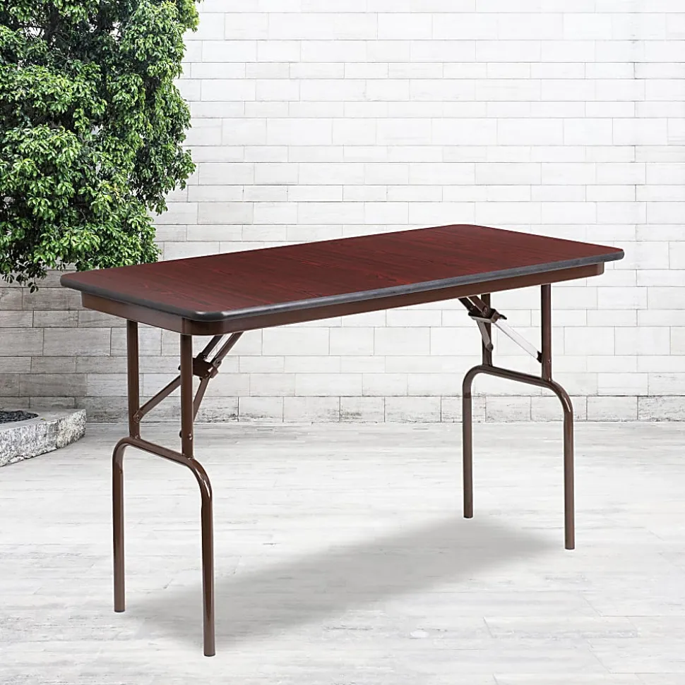 Flash Furniture Folding Banquet Table, 30"H x 24"W x 48"D, Mahogany/Brown
