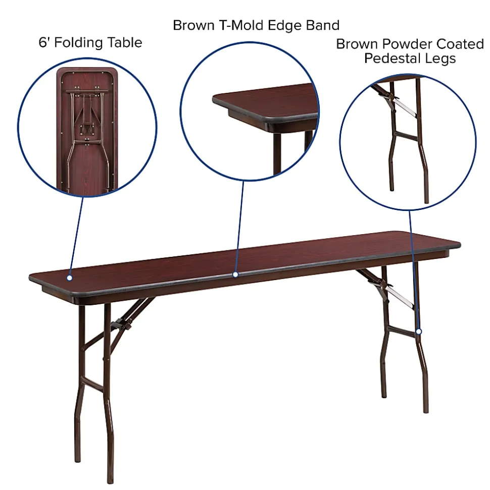 Flash Furniture Folding Training Table, 30"H x 18"W x 72"D, Mahogany, YT1872MELWAL