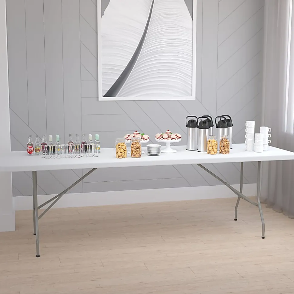 Flash Furniture 8-Foot Granite White Plastic Folding Table, Granite White