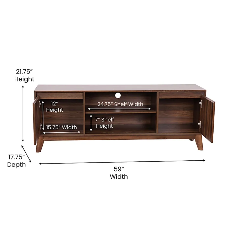 Flash Furniture Hatfield Wood TV Stand For 64" TVs, 21-3/4"H x 64"W x 17-3/4", Dark Walnut