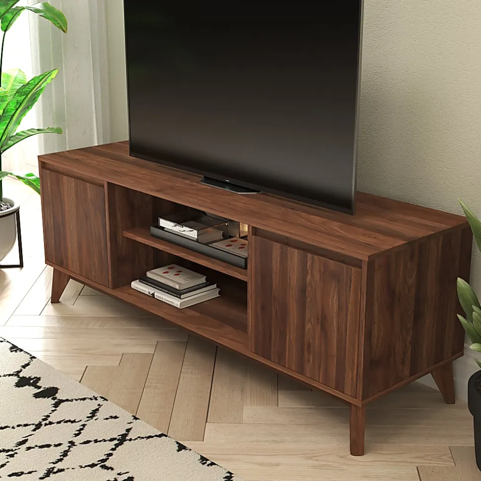 Flash Furniture Hatfield Wood TV Stand For 64" TVs, 21-3/4"H x 64"W x 17-3/4", Dark Walnut