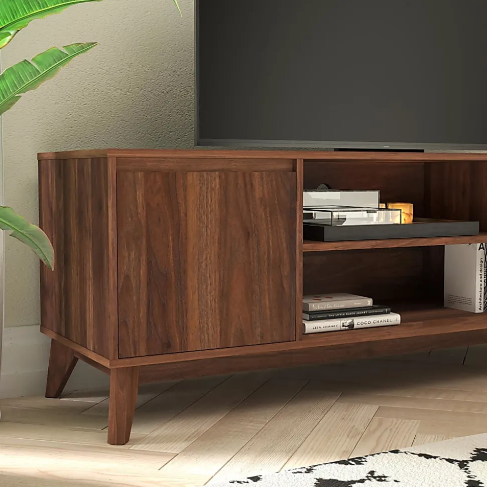 Flash Furniture Hatfield Wood TV Stand For 64" TVs, 21-3/4"H x 64"W x 17-3/4", Dark Walnut