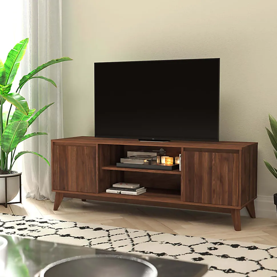 Flash Furniture Hatfield Wood TV Stand For 64" TVs, 21-3/4"H x 64"W x 17-3/4", Dark Walnut
