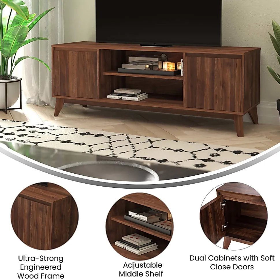 Flash Furniture Hatfield Wood TV Stand For 64" TVs, 21-3/4"H x 64"W x 17-3/4", Dark Walnut