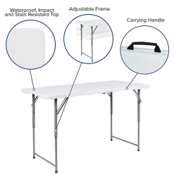 Flash Furniture Height-Adjustable Bi-Fold Plastic Folding Table With Carrying Handle, 29
