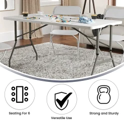 Flash Furniture Height-Adjustable Bi-Fold Plastic Banquet And Event Folding Table, 34