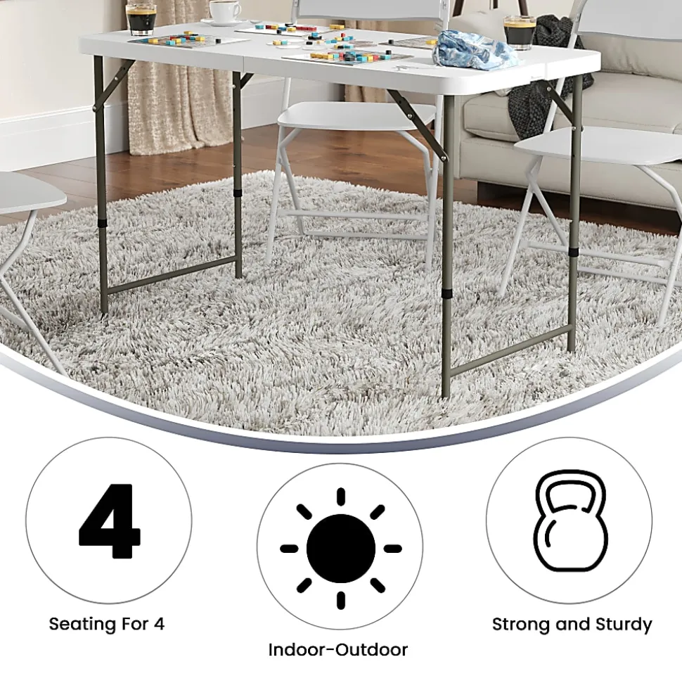 Flash Furniture Height-Adjustable Bi-Fold Plastic Folding Table, 29-1/4"H x 23-3/4"W x 47-3/4"D, Granite White