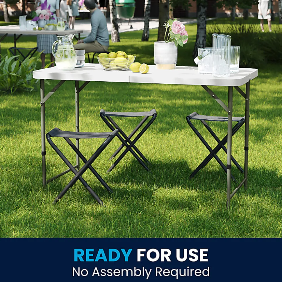 Flash Furniture Height-Adjustable Bi-Fold Plastic Folding Table, 29-1/4"H x 23-3/4"W x 47-3/4"D, Granite White
