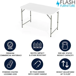 Flash Furniture Height-Adjustable Bi-Fold Plastic Folding Table, 29-1/4