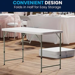 Flash Furniture Height-Adjustable Bi-Fold Plastic Folding Table, 29-1/4
