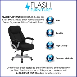 Flash Furniture HERCULES Big & Tall Ergonomic Fabric High-Back Swivel Office Chair, Black/Silver