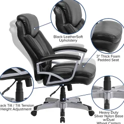 Flash Furniture Hercules Big & Tall Ergonomic LeatherSoft™ Faux Leather High-Back Swivel Office Chair, Black