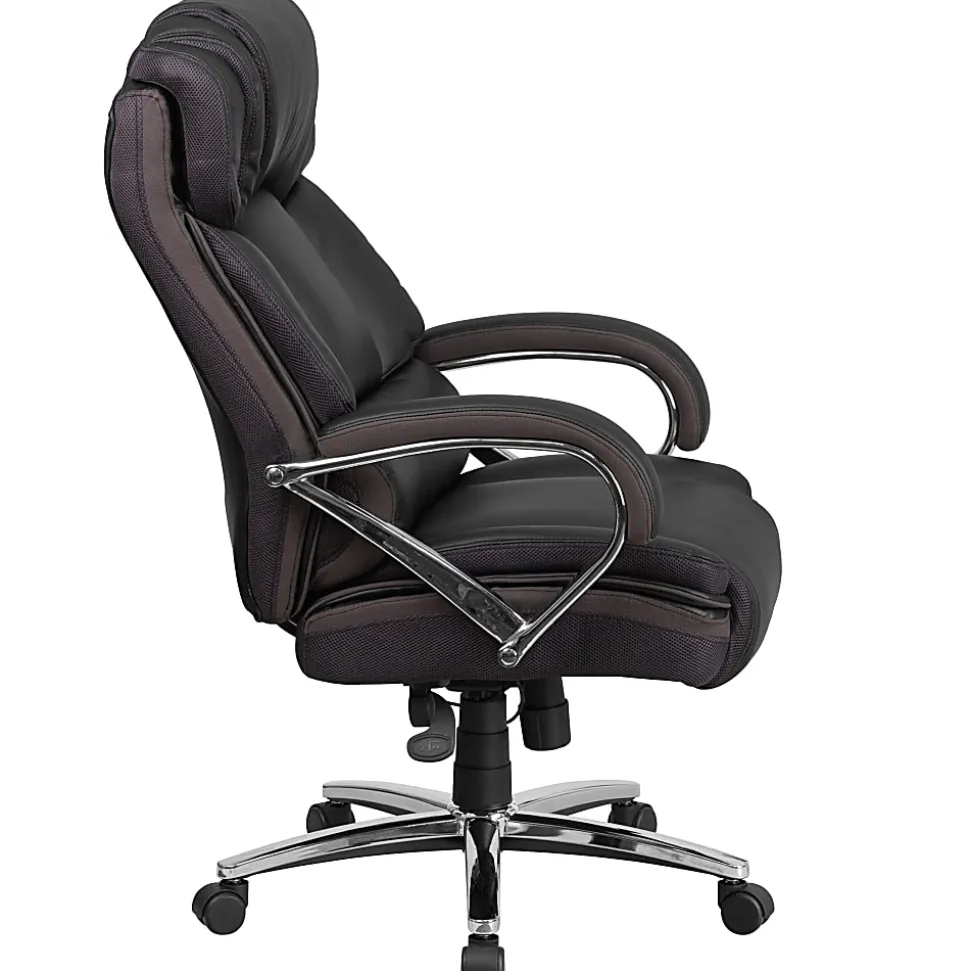 Flash Furniture Hercules Big & Tall Ergonomic LeatherSoft™ Faux Leather Office Chair With Chrome Base And Arms, Black/Gray
