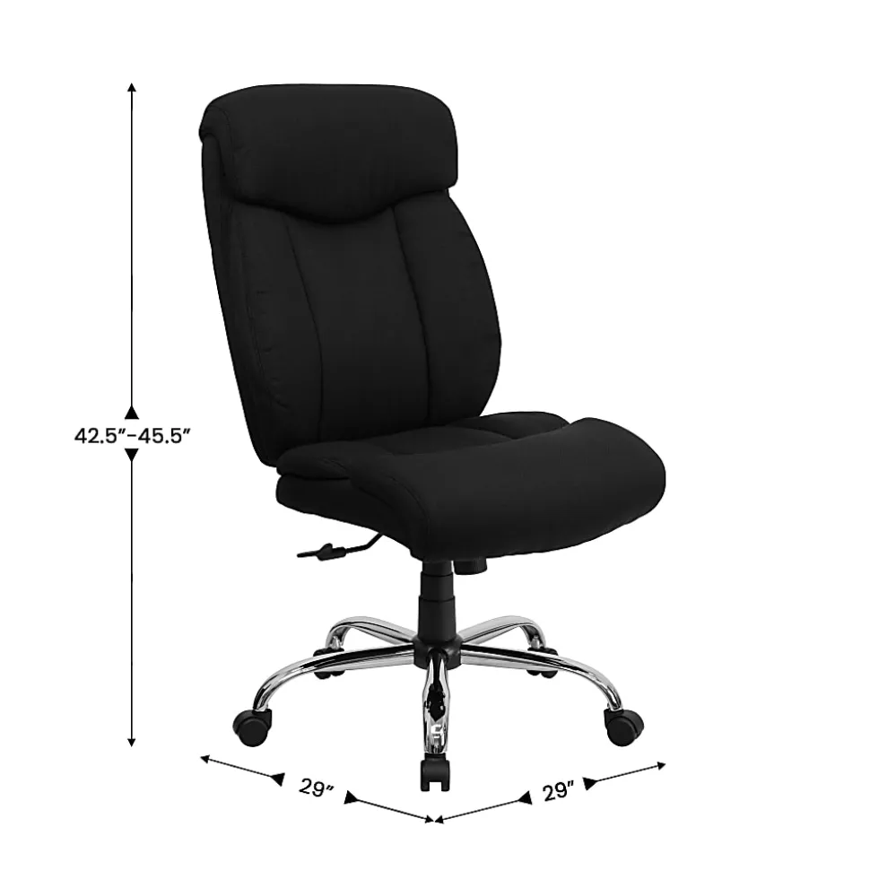 Flash Furniture Hercules Big And Tall High-Back Ergonomic Office Chair With Full Headrest And Chrome Base, Black Fabric
