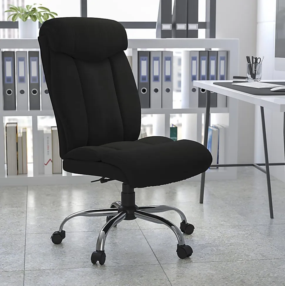 Flash Furniture Hercules Big And Tall High-Back Ergonomic Office Chair With Full Headrest And Chrome Base, Black Fabric