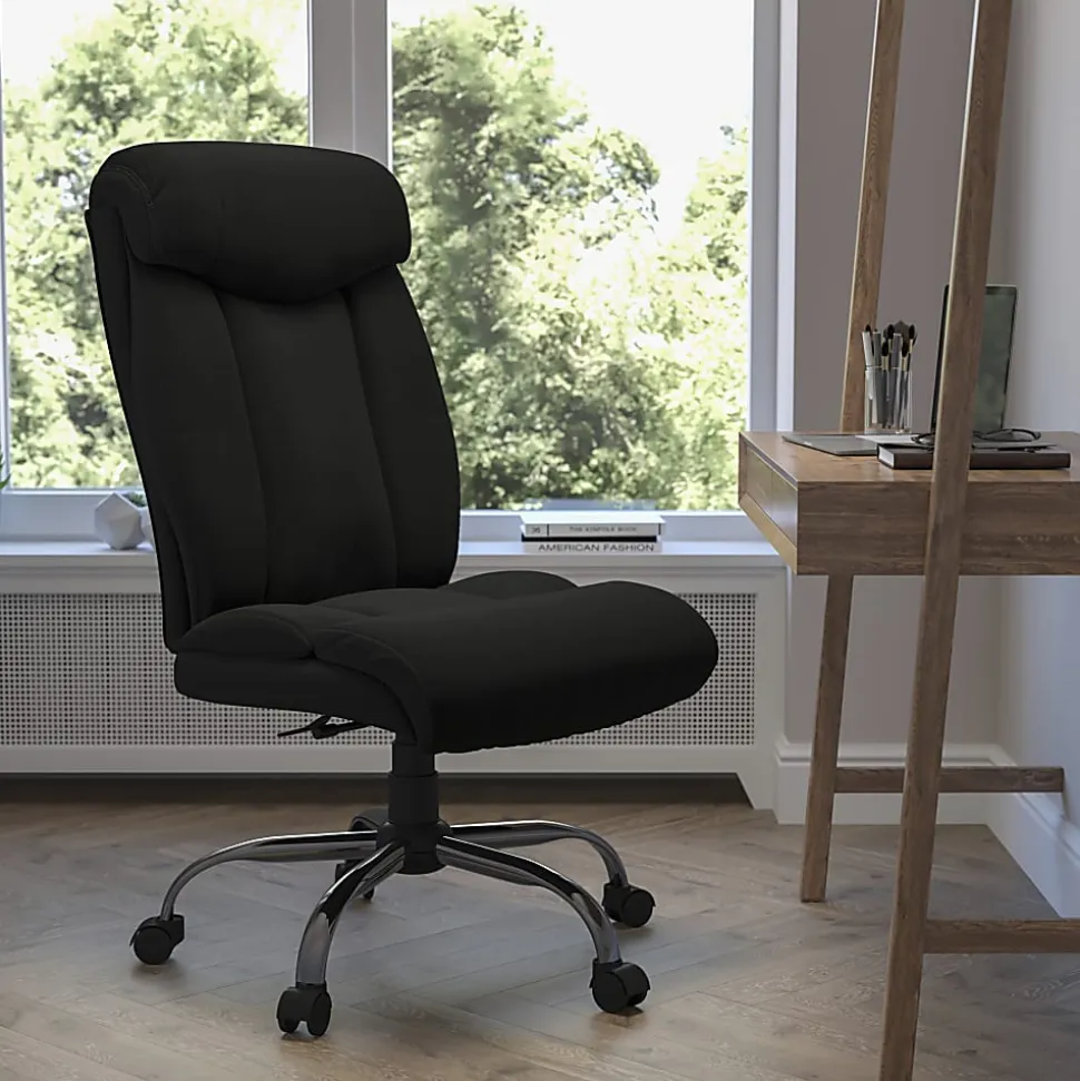 Flash Furniture Hercules Big And Tall High-Back Ergonomic Office Chair With Full Headrest And Chrome Base, Black Fabric
