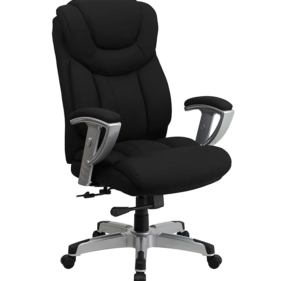 Flash Furniture Hercules Big And Tall Fabric Swivel Office Chair With Adjustable Arms, Black