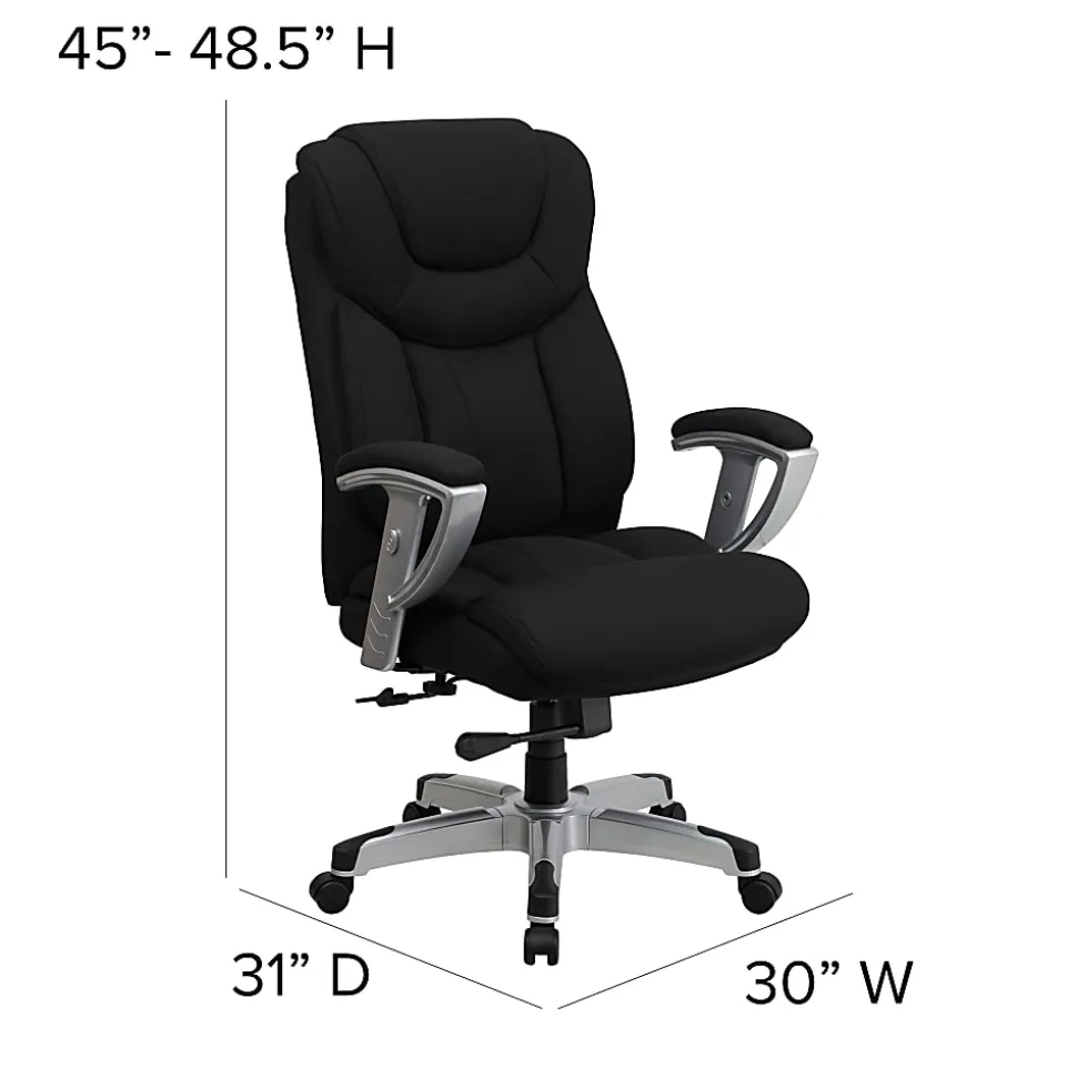 Flash Furniture Hercules Big And Tall Fabric Swivel Office Chair With Adjustable Arms, Black