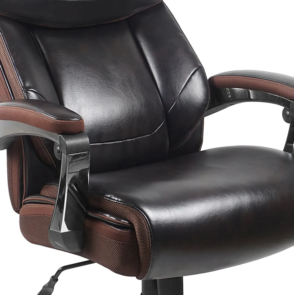 Flash Furniture Hercules Big & Tall Ergonomic LeatherSoft™ Faux Leather Office Chair With Height-Adjustable Headrest, Brown/Gray