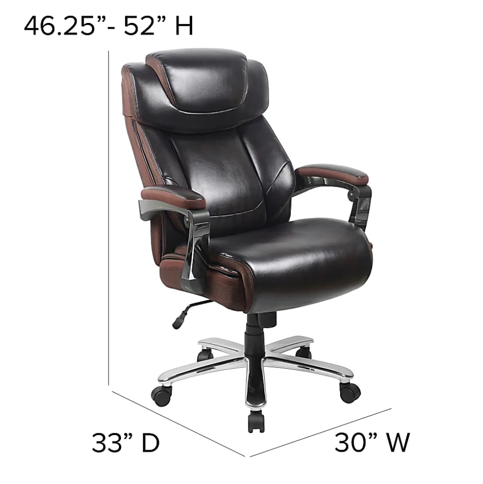 Flash Furniture Hercules Big & Tall Ergonomic LeatherSoft™ Faux Leather Office Chair With Height-Adjustable Headrest, Brown/Gray