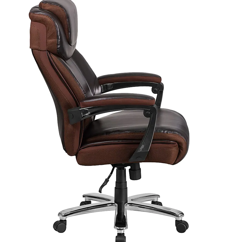 Flash Furniture Hercules Big & Tall Ergonomic LeatherSoft™ Faux Leather Office Chair With Height-Adjustable Headrest, Brown/Gray