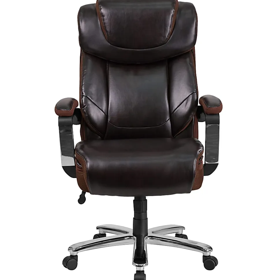 Flash Furniture Hercules Big & Tall Ergonomic LeatherSoft™ Faux Leather Office Chair With Height-Adjustable Headrest, Brown/Gray