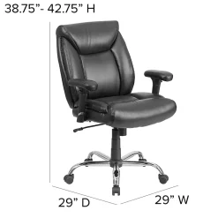 Flash Furniture Hercules Big & Tall Ergonomic LeatherSoftâ„¢ Faux Leather Mid-Back Swivel Task Chair With Adjustable Arms, Black