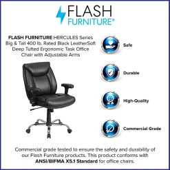 Flash Furniture Hercules Big & Tall Ergonomic LeatherSoft™ Faux Leather Mid-Back Swivel Task Chair With Adjustable Arms, Black