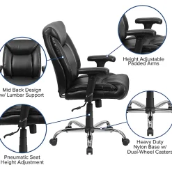 Flash Furniture Hercules Big & Tall Ergonomic LeatherSoft™ Faux Leather Mid-Back Swivel Task Chair With Adjustable Arms, Black