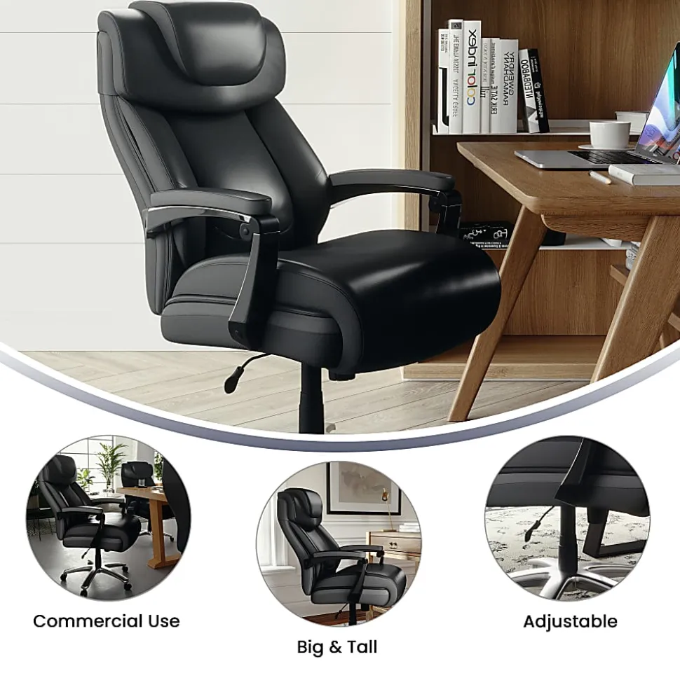 Flash Furniture Hercules Big & Tall Ergonomic LeatherSoft™ Faux Leather Office Chair With Height-Adjustable Headrest, Black/Gray
