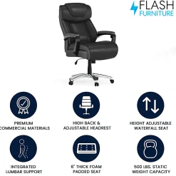 Flash Furniture Hercules Big & Tall Ergonomic LeatherSoft™ Faux Leather Office Chair With Height-Adjustable Headrest, Black/Gray