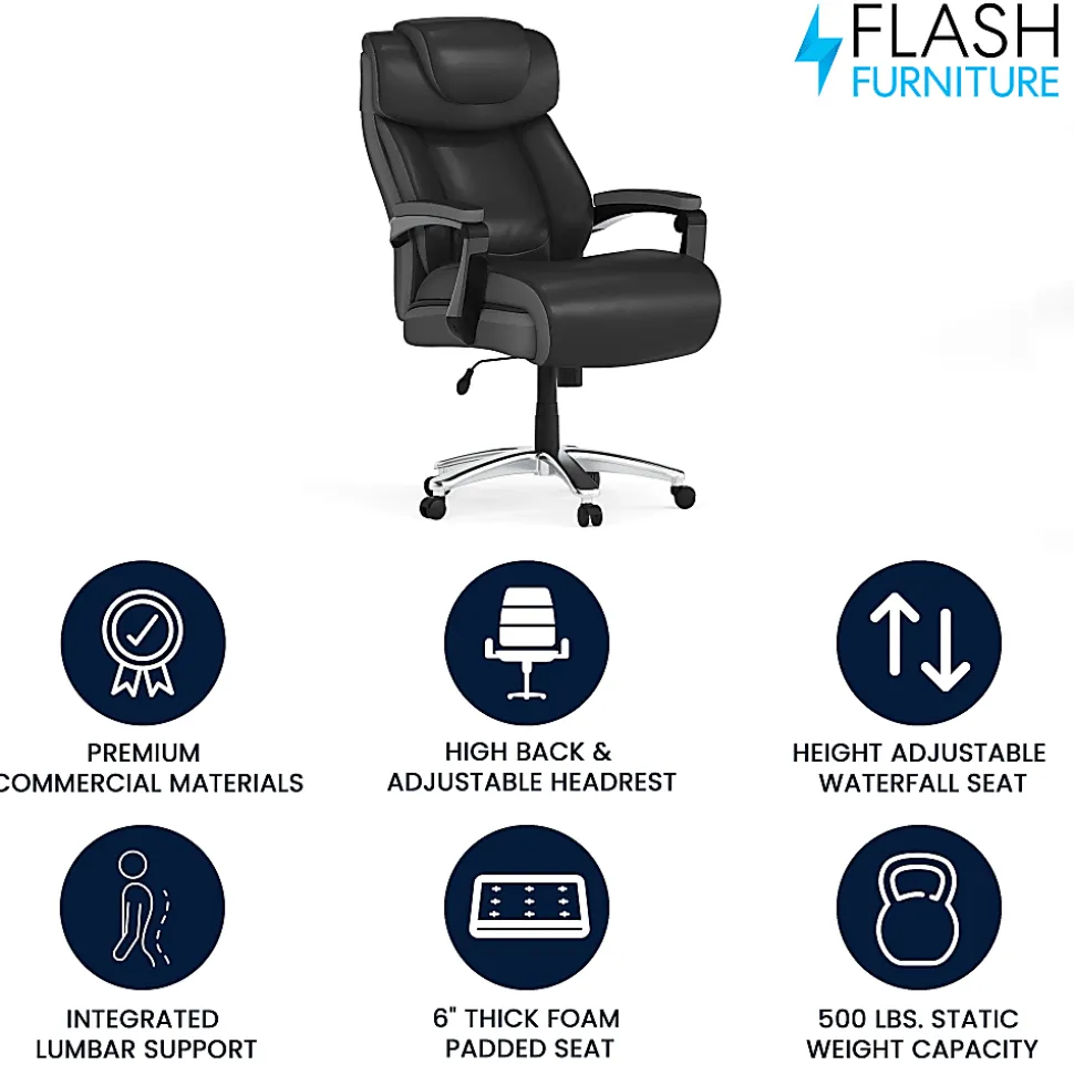 Flash Furniture Hercules Big & Tall Ergonomic LeatherSoft™ Faux Leather Office Chair With Height-Adjustable Headrest, Black/Gray