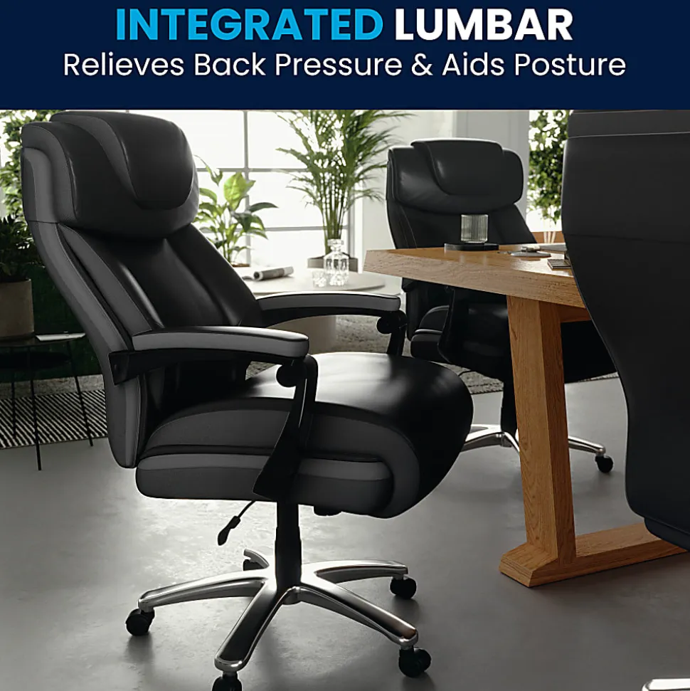 Flash Furniture Hercules Big & Tall Ergonomic LeatherSoft™ Faux Leather Office Chair With Height-Adjustable Headrest, Black/Gray