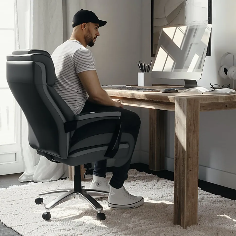 Flash Furniture Hercules Big & Tall Ergonomic LeatherSoft™ Faux Leather Office Chair With Height-Adjustable Headrest, Black/Gray