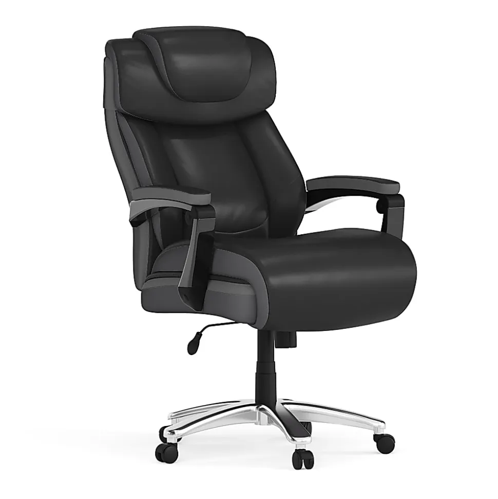 Flash Furniture Hercules Big & Tall Ergonomic LeatherSoft™ Faux Leather Office Chair With Height-Adjustable Headrest, Black/Gray