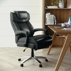 Flash Furniture Hercules Big & Tall Ergonomic LeatherSoft™ Faux Leather Office Chair With Height-Adjustable Headrest, Black/Gray