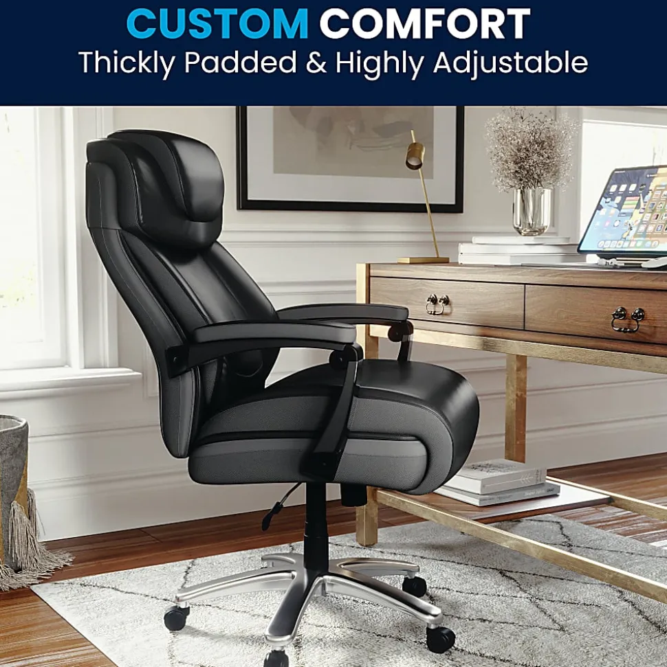 Flash Furniture Hercules Big & Tall Ergonomic LeatherSoft™ Faux Leather Office Chair With Height-Adjustable Headrest, Black/Gray