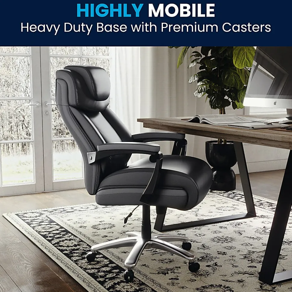 Flash Furniture Hercules Big & Tall Ergonomic LeatherSoft™ Faux Leather Office Chair With Height-Adjustable Headrest, Black/Gray
