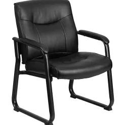 Flash Furniture Hercules Big & Tall LeatherSoft™ Faux Leather Low-Back Side Chair With Sled Base, Black