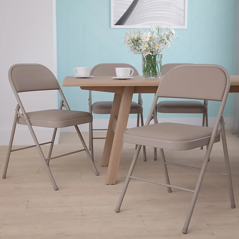 Flash Furniture Hercules Double-Braced Vinyl Folding Chairs, Set Of 4 Folding Chairs, Gray
