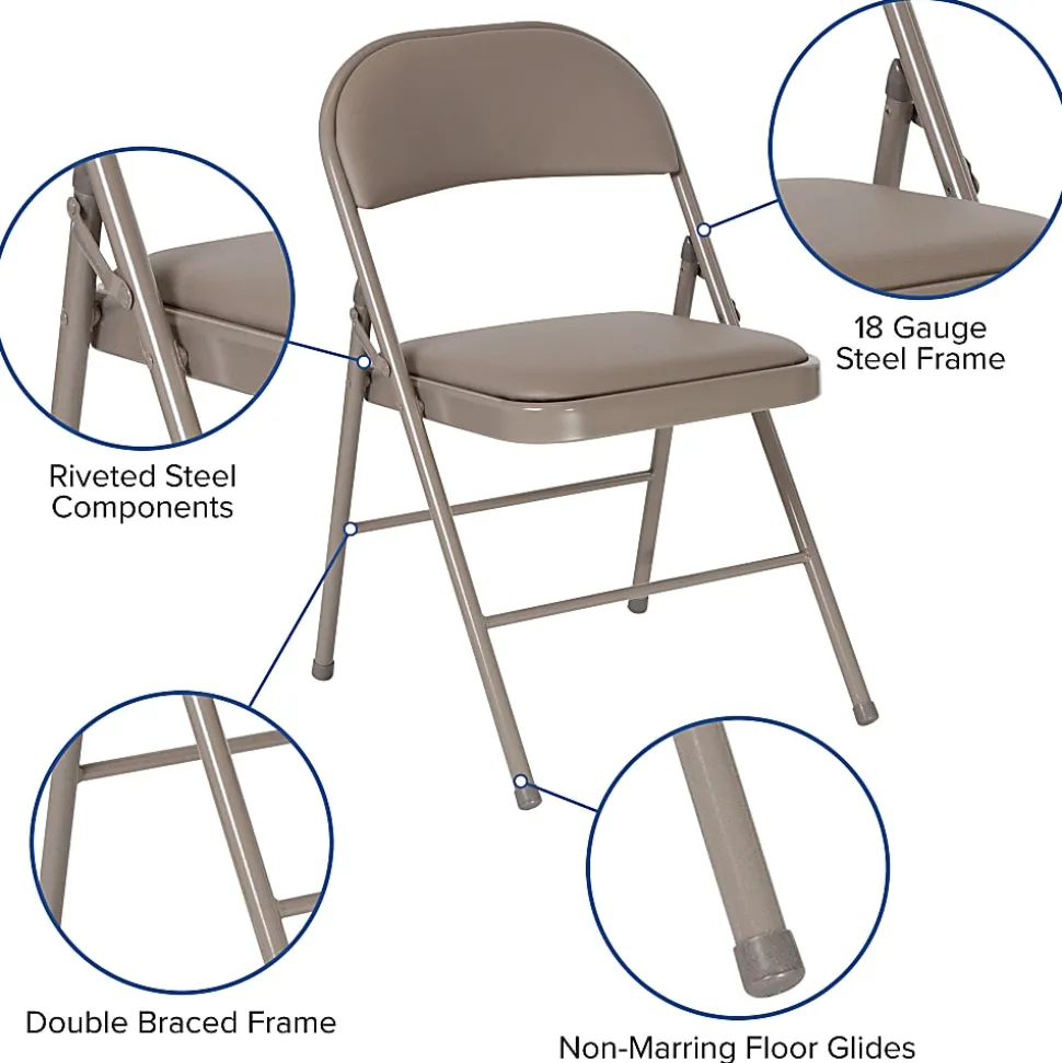 Flash Furniture Hercules Double-Braced Vinyl Folding Chairs, Set Of 4 Folding Chairs, Gray