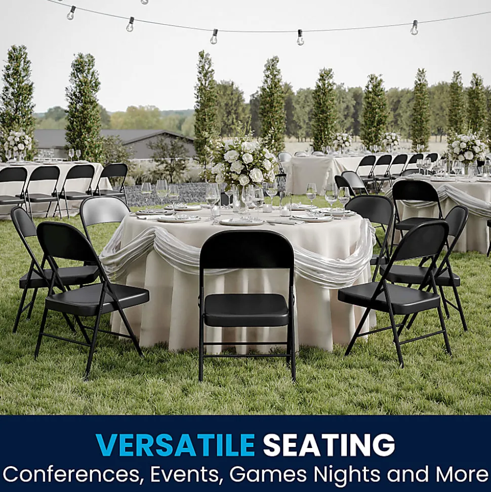 Flash Furniture Hercules Double-Braced Metal Folding Chairs, Set Of 4 Folding Chairs, Black