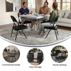 Flash Furniture Hercules Double-Braced Metal Folding Chairs, Set Of 4 Folding Chairs, Black