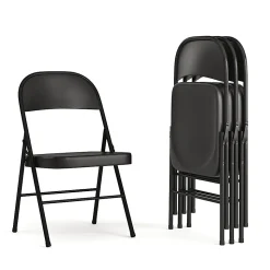 Flash Furniture Hercules Double-Braced Metal Folding Chairs, Set Of 4 Folding Chairs, Black