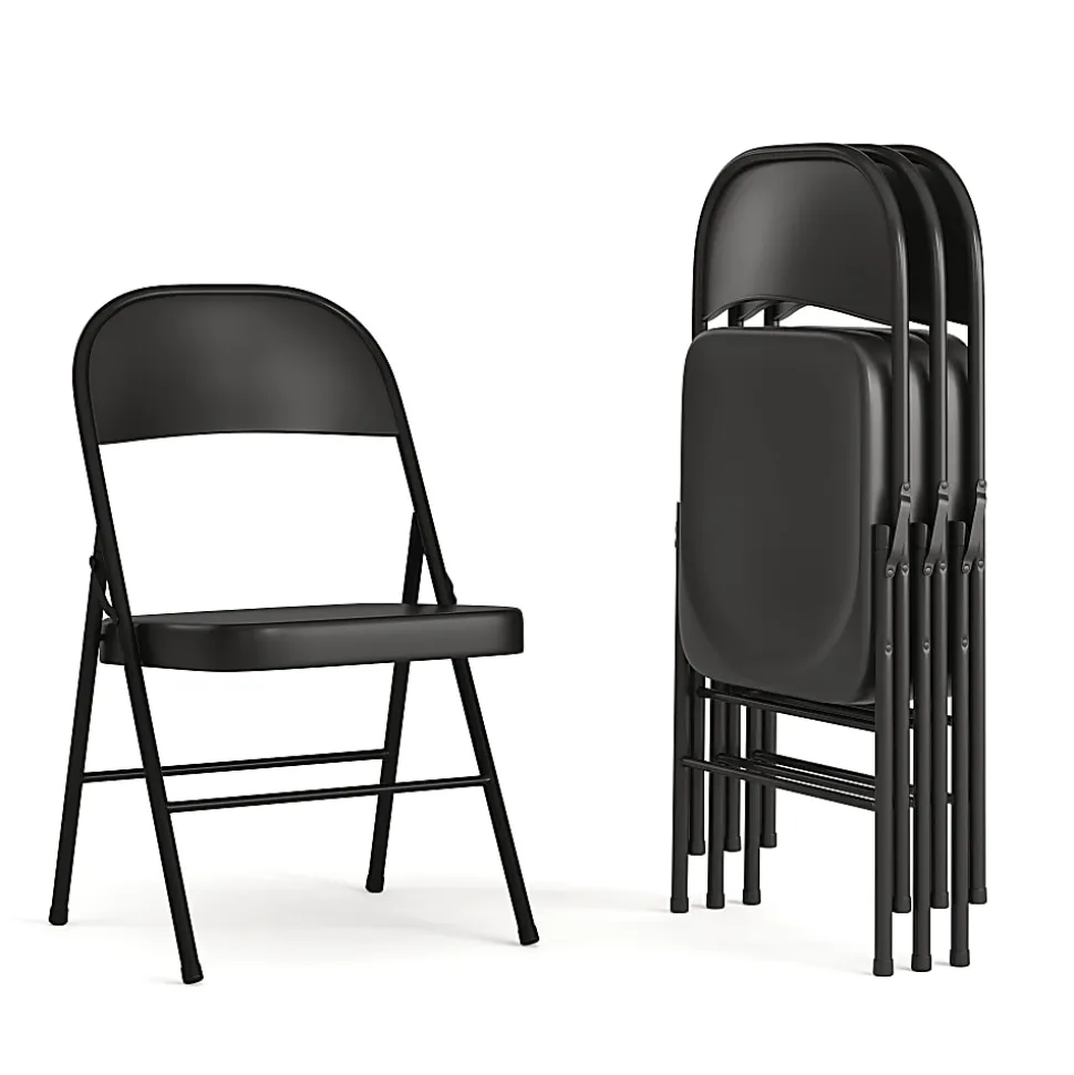 Flash Furniture Hercules Double-Braced Metal Folding Chairs, Set Of 4 Folding Chairs, Black