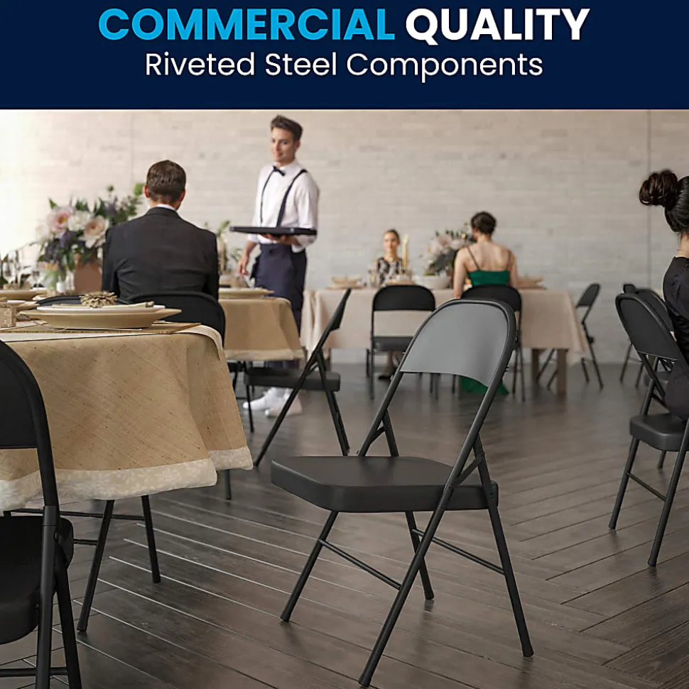 Flash Furniture Hercules Double-Braced Metal Folding Chairs, Set Of 4 Folding Chairs, Black