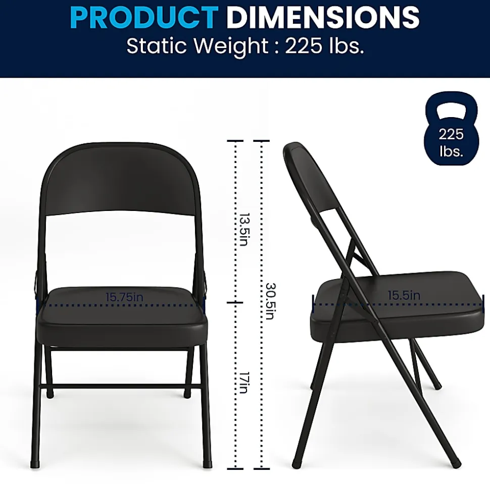 Flash Furniture Hercules Double-Braced Metal Folding Chairs, Set Of 4 Folding Chairs, Black