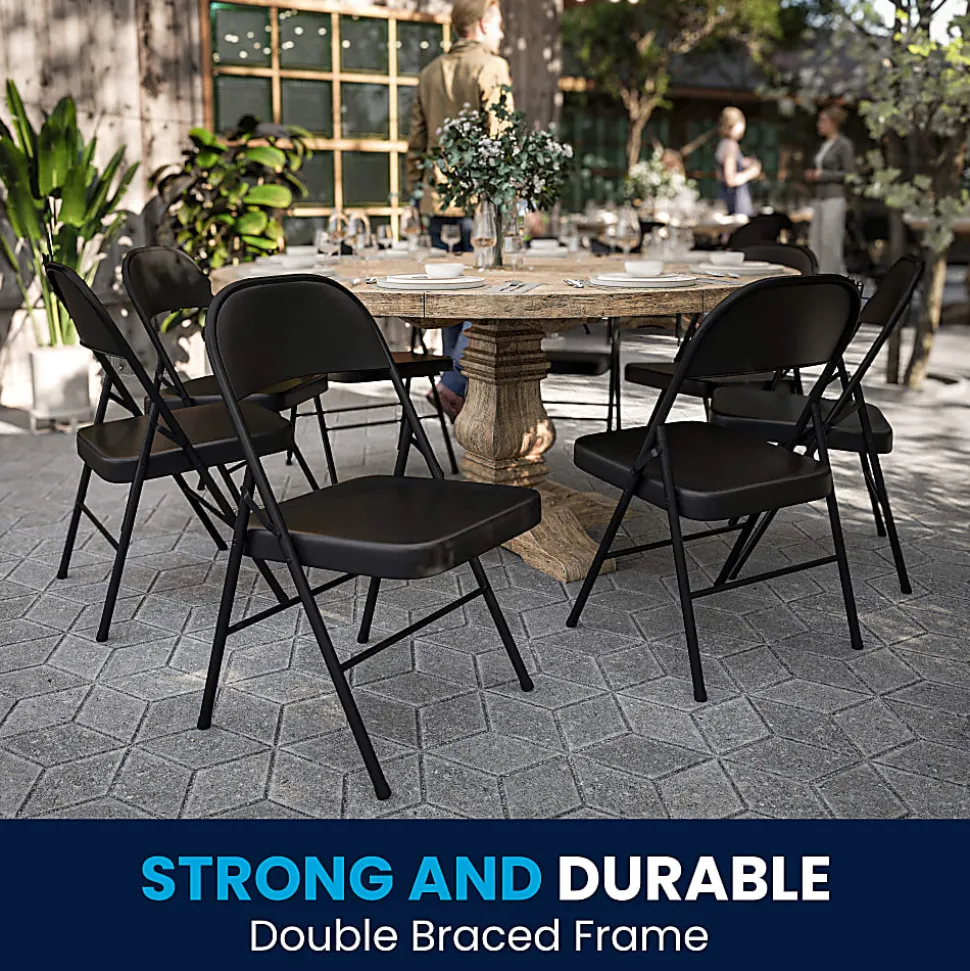 Flash Furniture Hercules Double-Braced Metal Folding Chairs, Set Of 4 Folding Chairs, Black