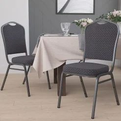 Flash Furniture HERCULES Fabric Crown-Back Stacking Banquet Chair, Black/Silver