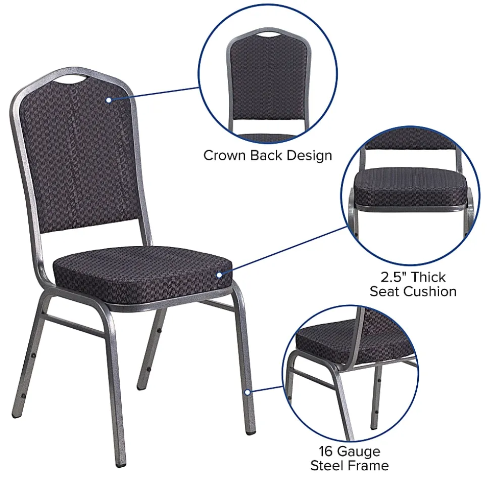 Flash Furniture HERCULES Fabric Crown-Back Stacking Banquet Chair, Black/Silver